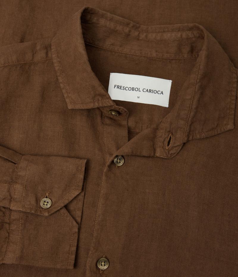 Antonio Long Sleeve Linen Shirt In Brown