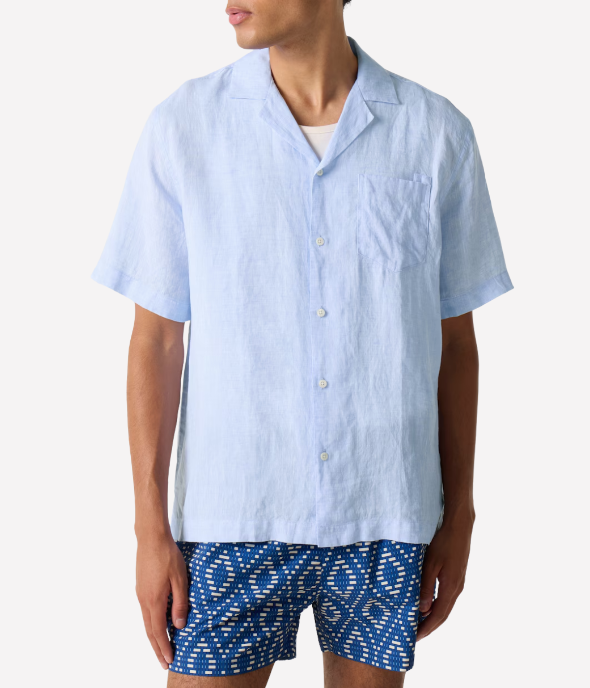 Angelo Linen Short Sleeve Shirt in Baby Blue