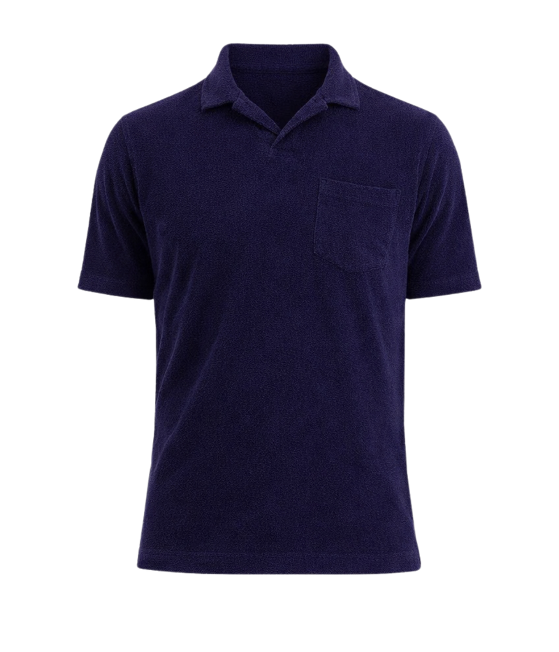 Men Knitted Bouclette Polo in Marine Blue