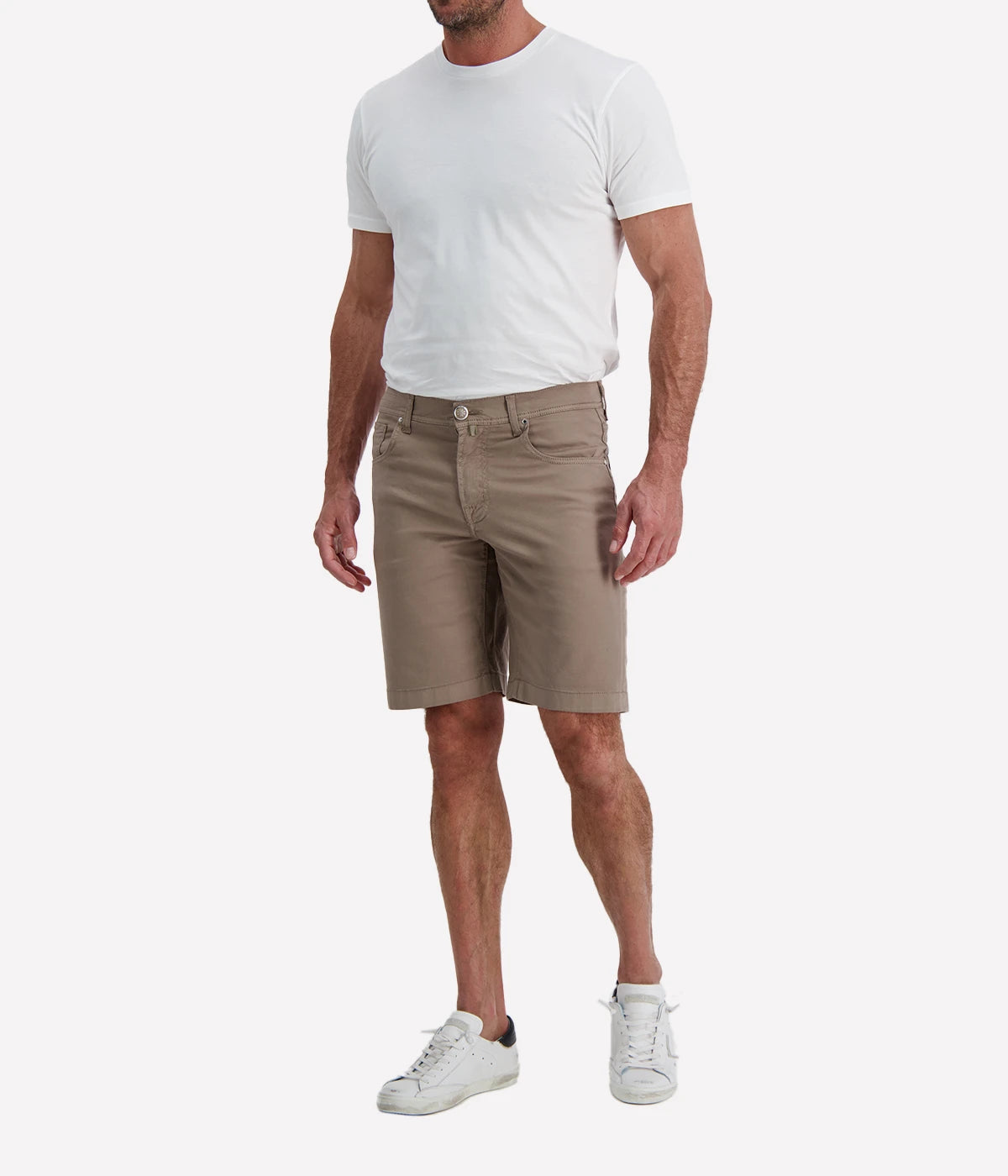 Jacob Cohën Nicolas Bermuda 5 PKT Slim Fit in Elephant Gray Suede Patch – Front View Tailored Bermuda Shorts