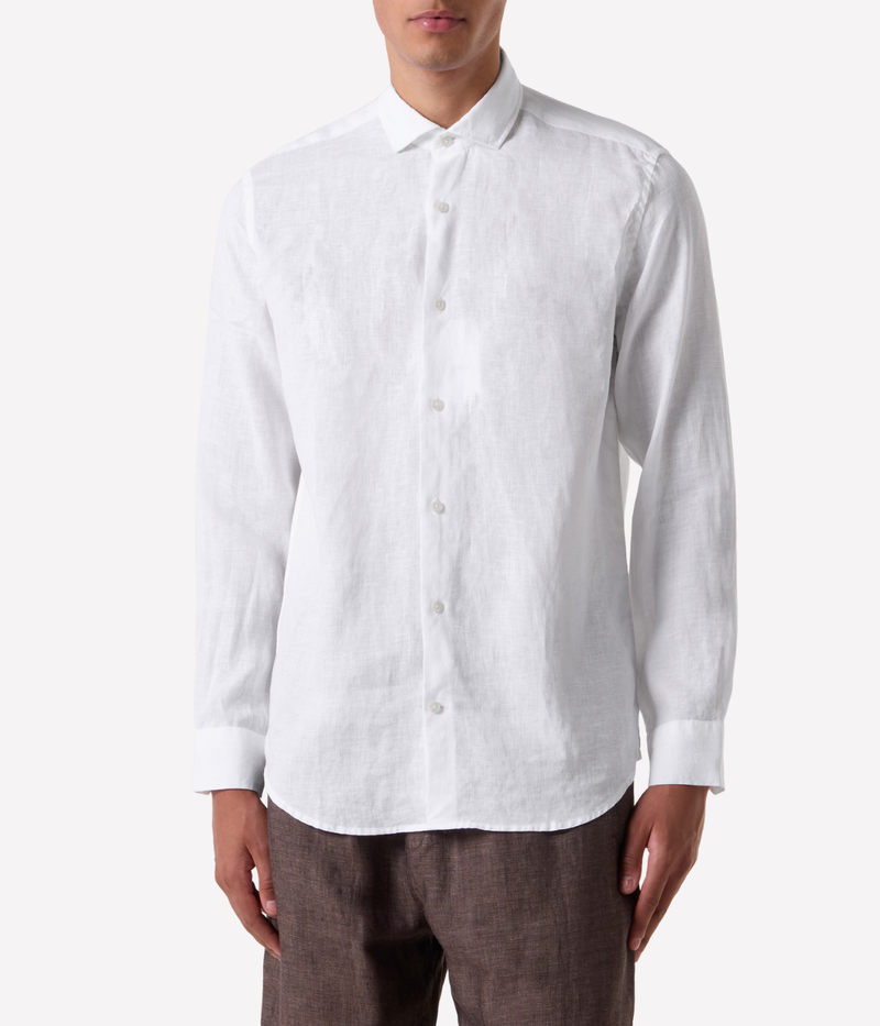 Antonio Linen Long Sleeve Shirt in White