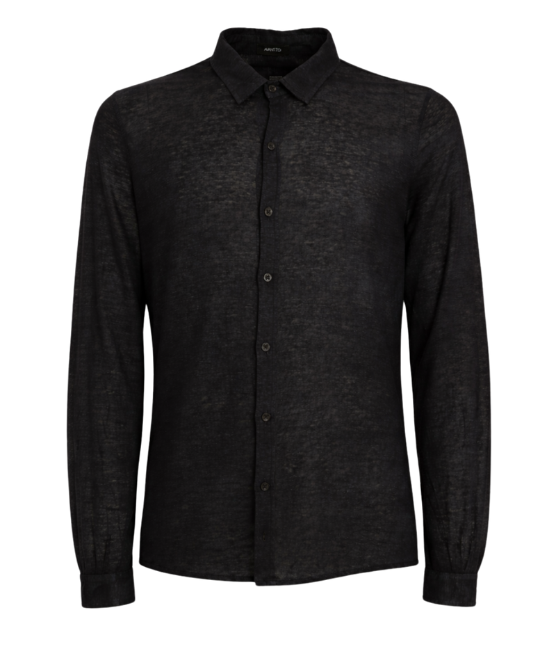 Hand Painted Linen Jersey Long Sleeve in Nero