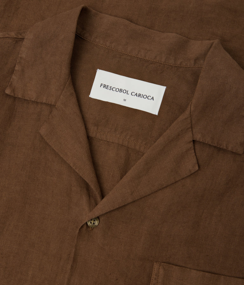Angelo Short Sleeve Linen Shirt In Brown