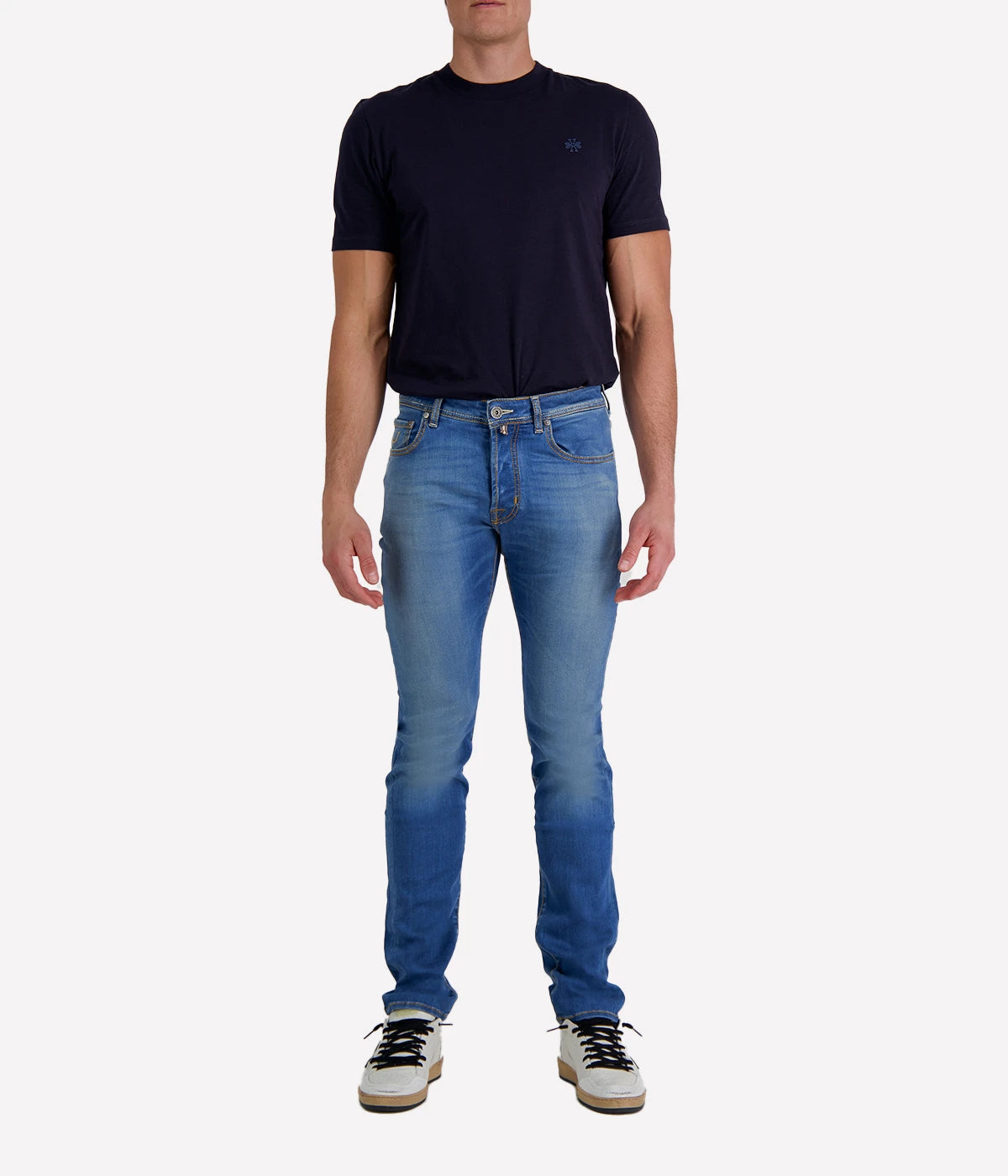 Bard 5 Pkt Slim Fit in 300D Light Blue Canvas Brown Patch