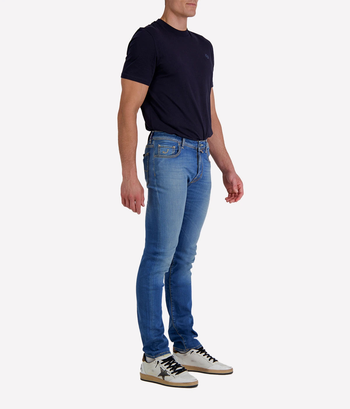 Bard 5 Pkt Slim Fit in 300D Light Blue Canvas Brown Patch