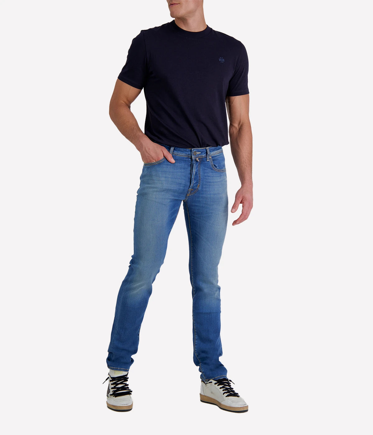 Bard 5 Pkt Slim Fit in 300D Light Blue Canvas Brown Patch