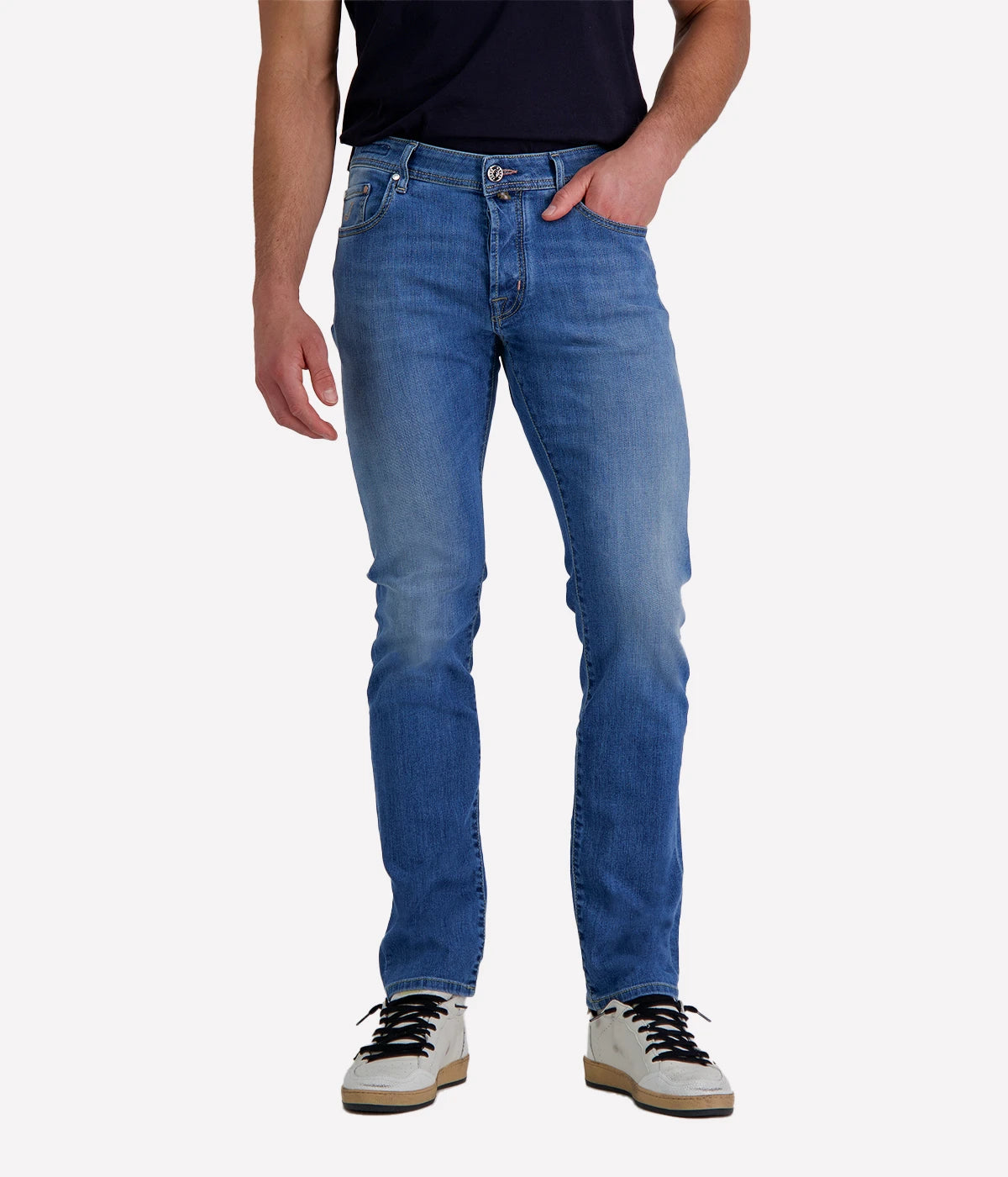 Bard 5 Pkt Slim Fit in 300D Light Blue Mauve Patch