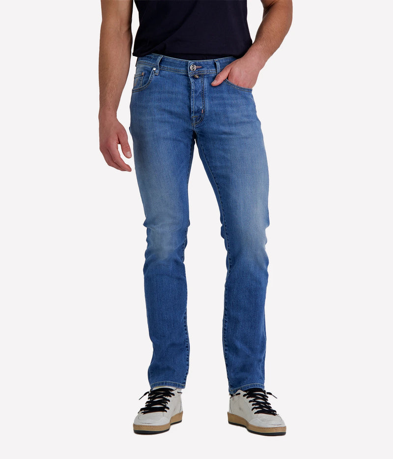 Bard 5 Pkt Slim Fit in 300D Light Blue Mauve Patch