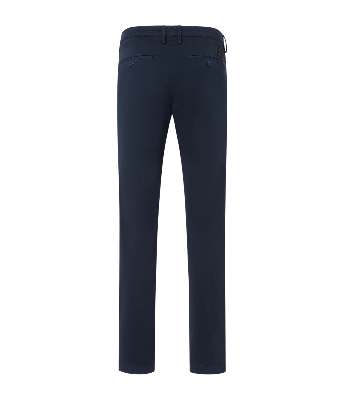 Jacob Cohen Pantalone Slim Fit Bobby in Navy Blue flat lay back view full length featuring suede logo patch