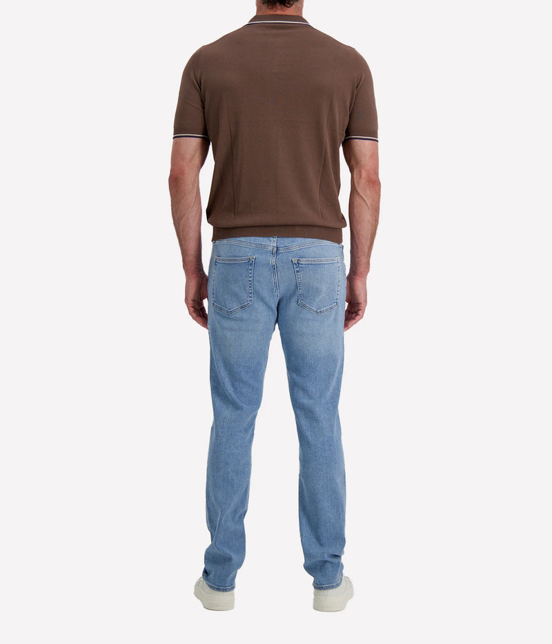 Tennis Short Sleeve Polo in Chocolate Blue Stripe