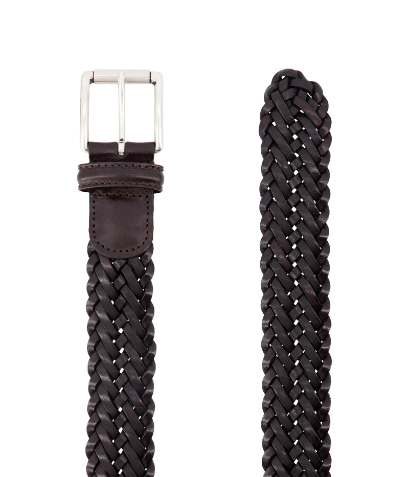 Woven Leather Belt in Dark Brown