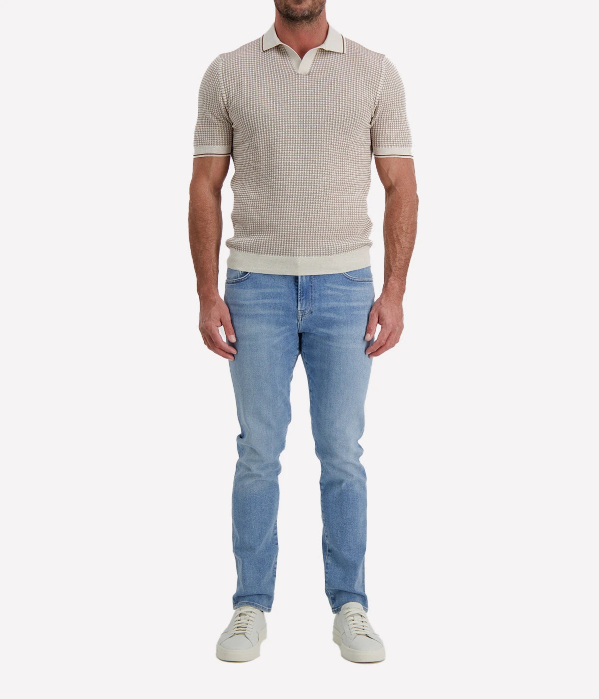 Tennis Short Sleeve Polo in Brown White Texture