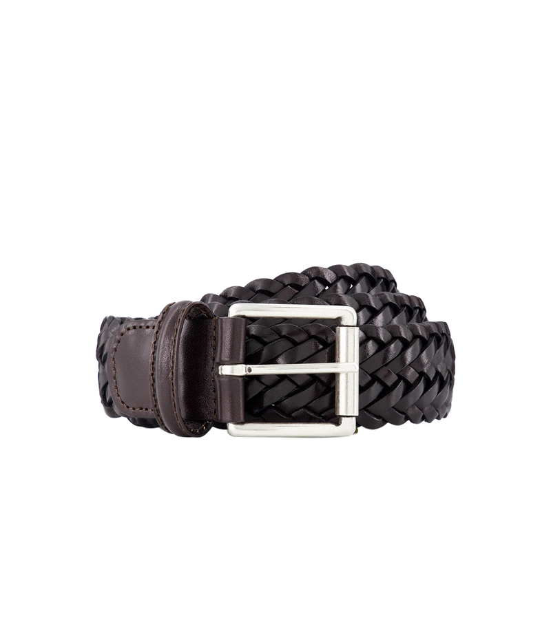 Woven Leather Belt in Dark Brown