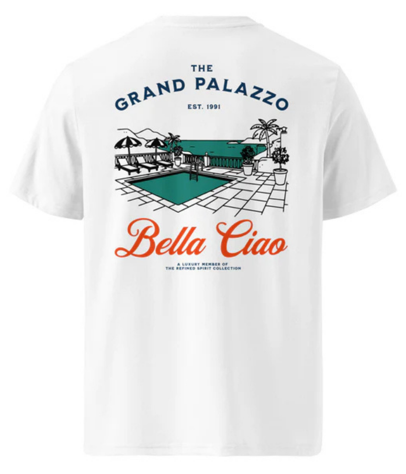 The Refined Spirit Grand Palazzo Tee in White flat lay back view