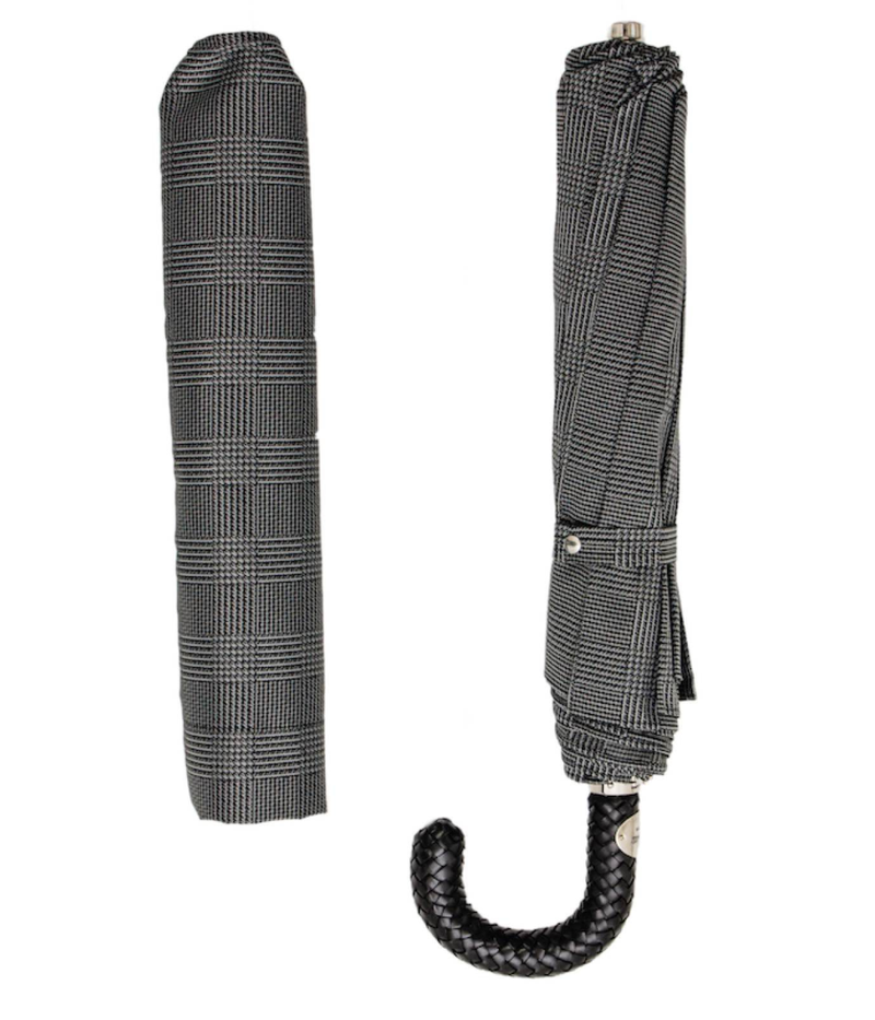 Pasotti Folding Milford Umbrella with Braided Leather Handle - Full Shot with Sleeve