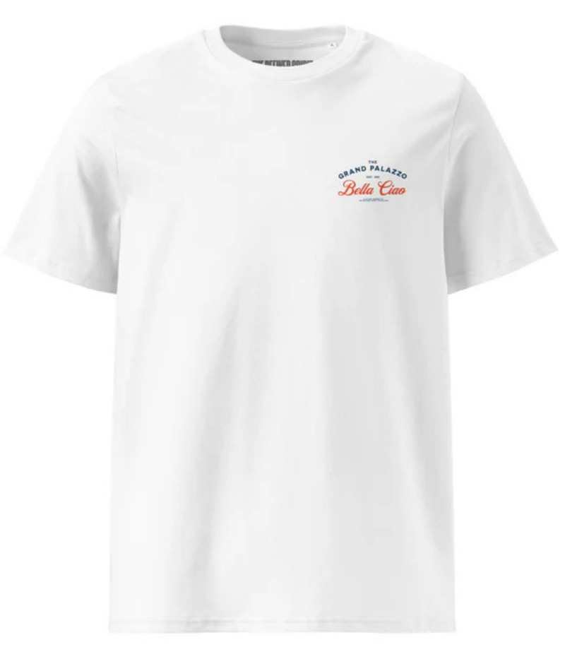 The Refined Spirit Grand Palazzo Tee in White flat lay front view