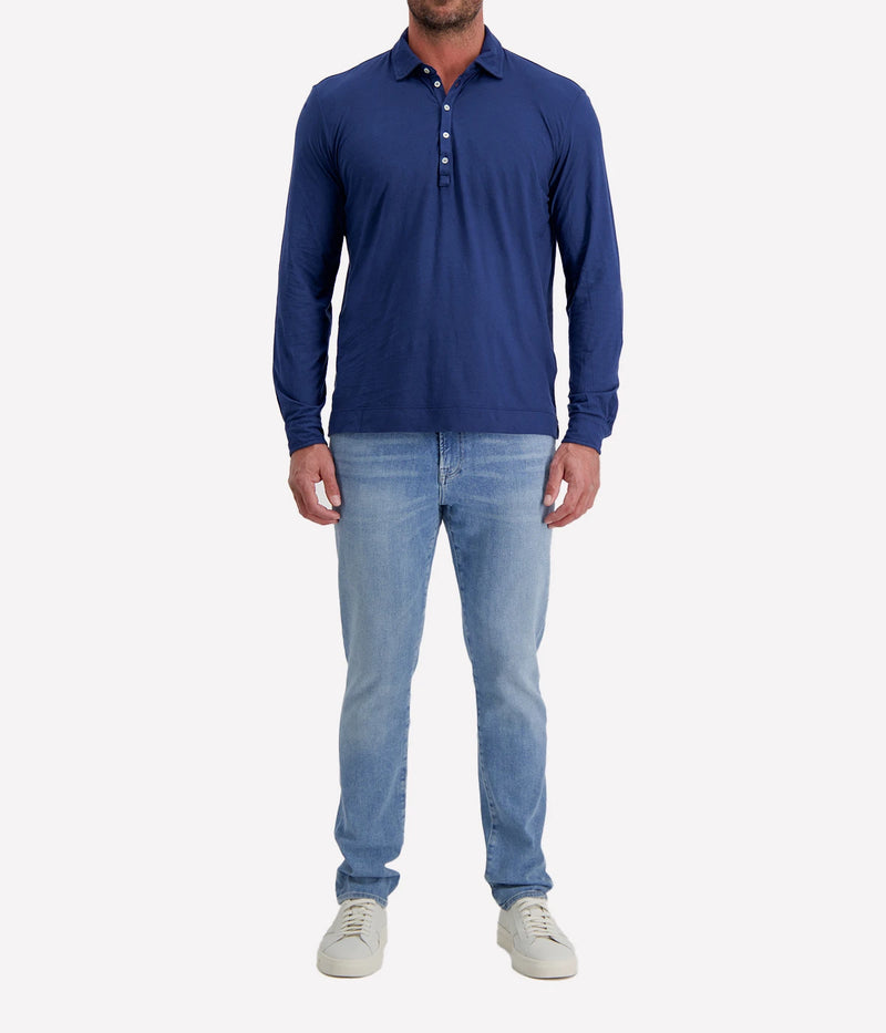 Massimo Alba Raya Shirt in Midnight Blue – Front View Long Sleeve Polo Shirt