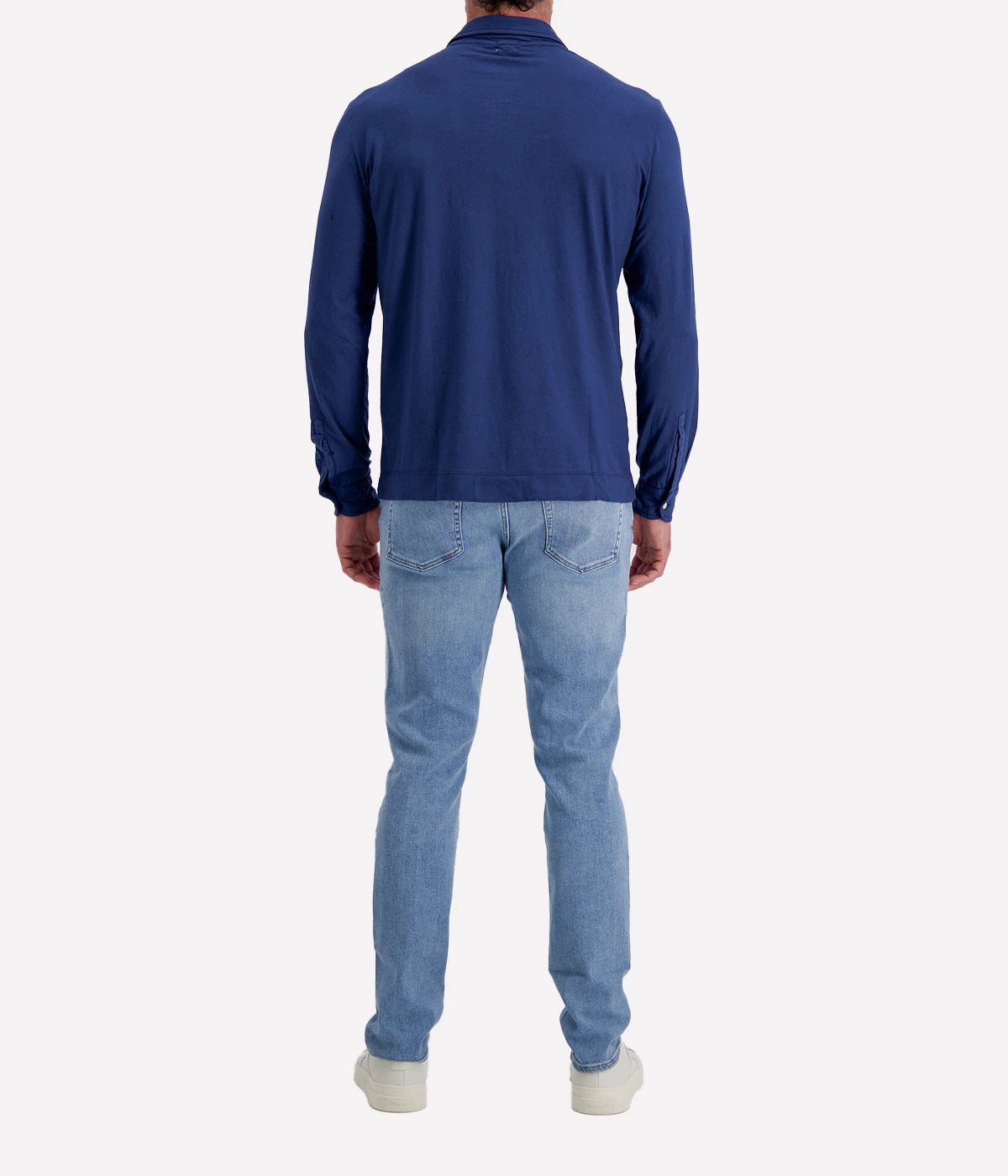 Massimo Alba Raya Shirt in Midnight Blue – Back View Long Sleeve Polo Shirt