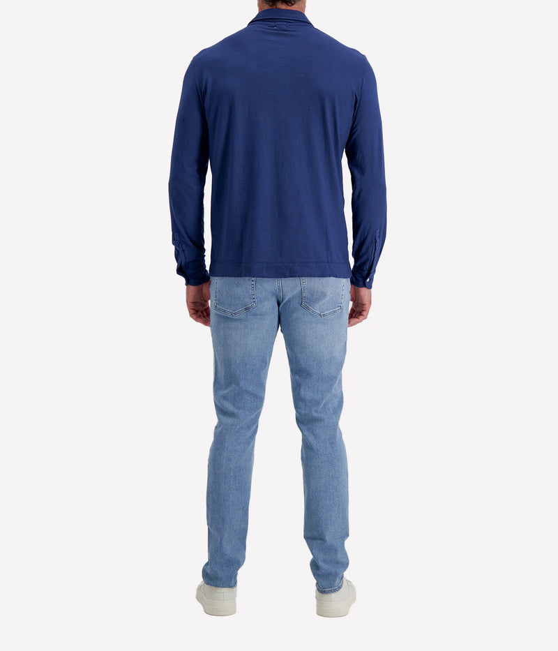 Massimo Alba Raya Shirt in Midnight Blue – Back View Long Sleeve Polo Shirt