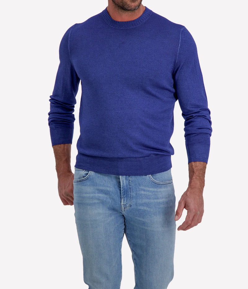 Gran Sasso Wool Crew Longsleeve in Blue – Front View Fine Wool Knit