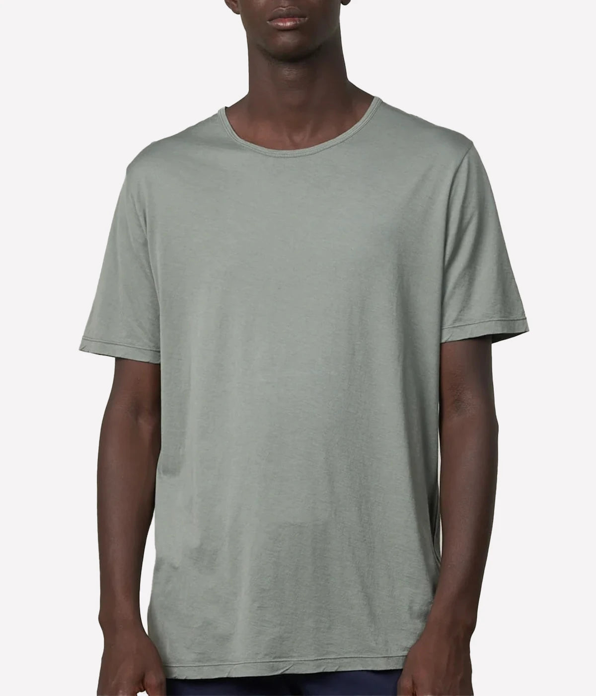 Mens Knitted T-Shirt Light Crew in Olive