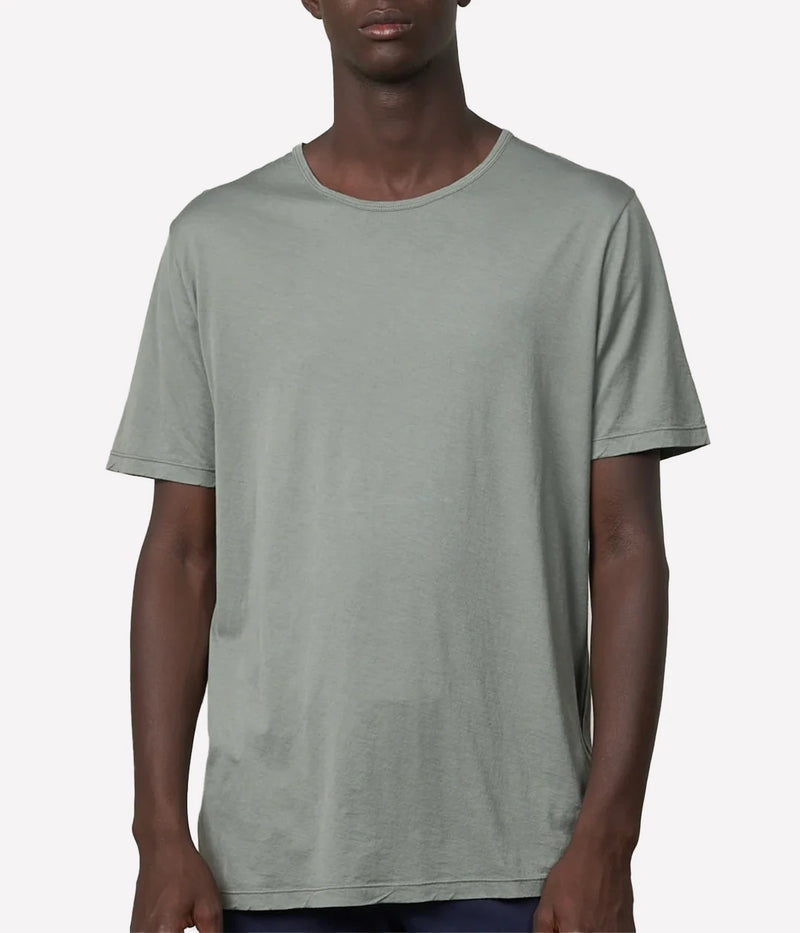 Mens Knitted T-Shirt Light Crew in Olive