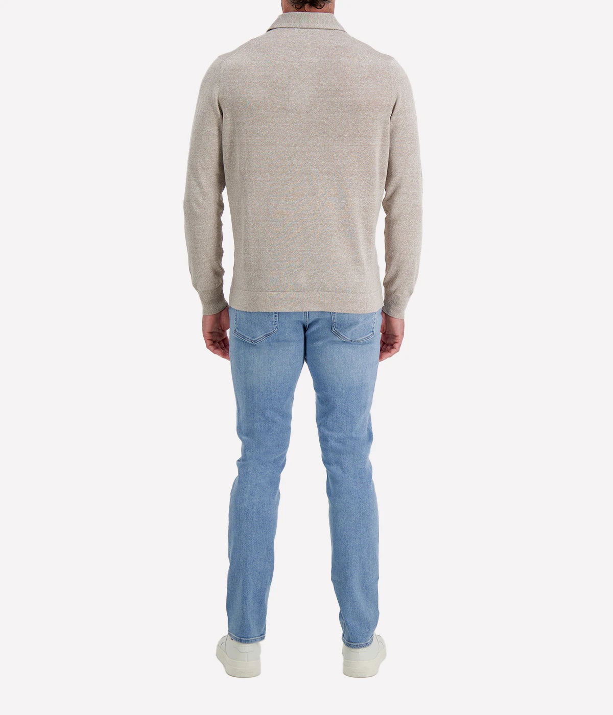 Gran Sasso Long Sleeve Polo in Beige Speckle – Back View Open Collar Knit