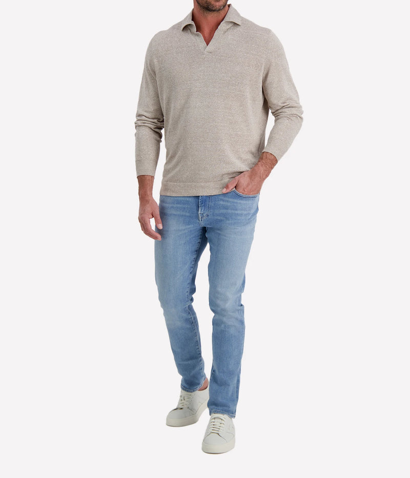 Gran Sasso Long Sleeve Polo in Beige Speckle – Front View Open Collar Knit