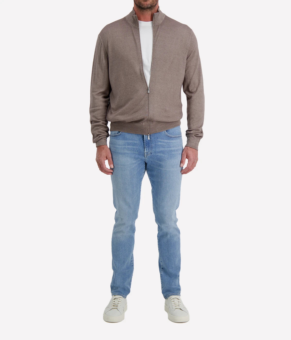 Gran Sasso Full Zip Jacket in Army – Front View Full Zip Knit Jacket