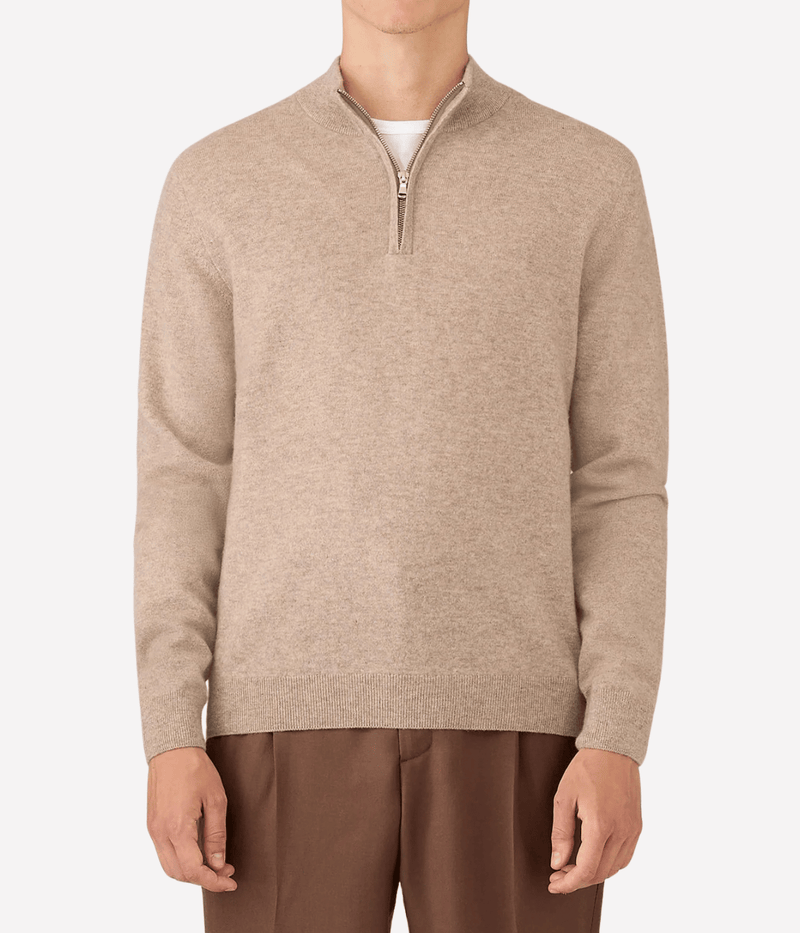 Cashmere Half Zip In Oatmeal Melange