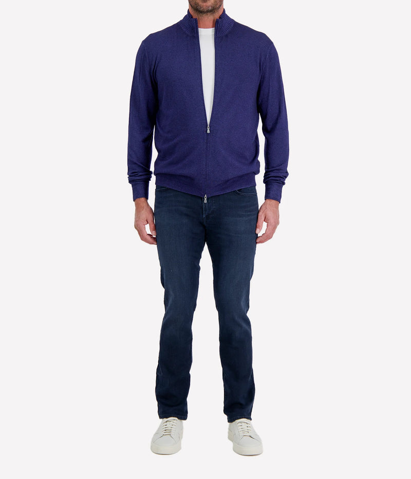 Gran Sasso Full Zip Jacket in Royal Blue – Front View Full Zip Knit Jacket