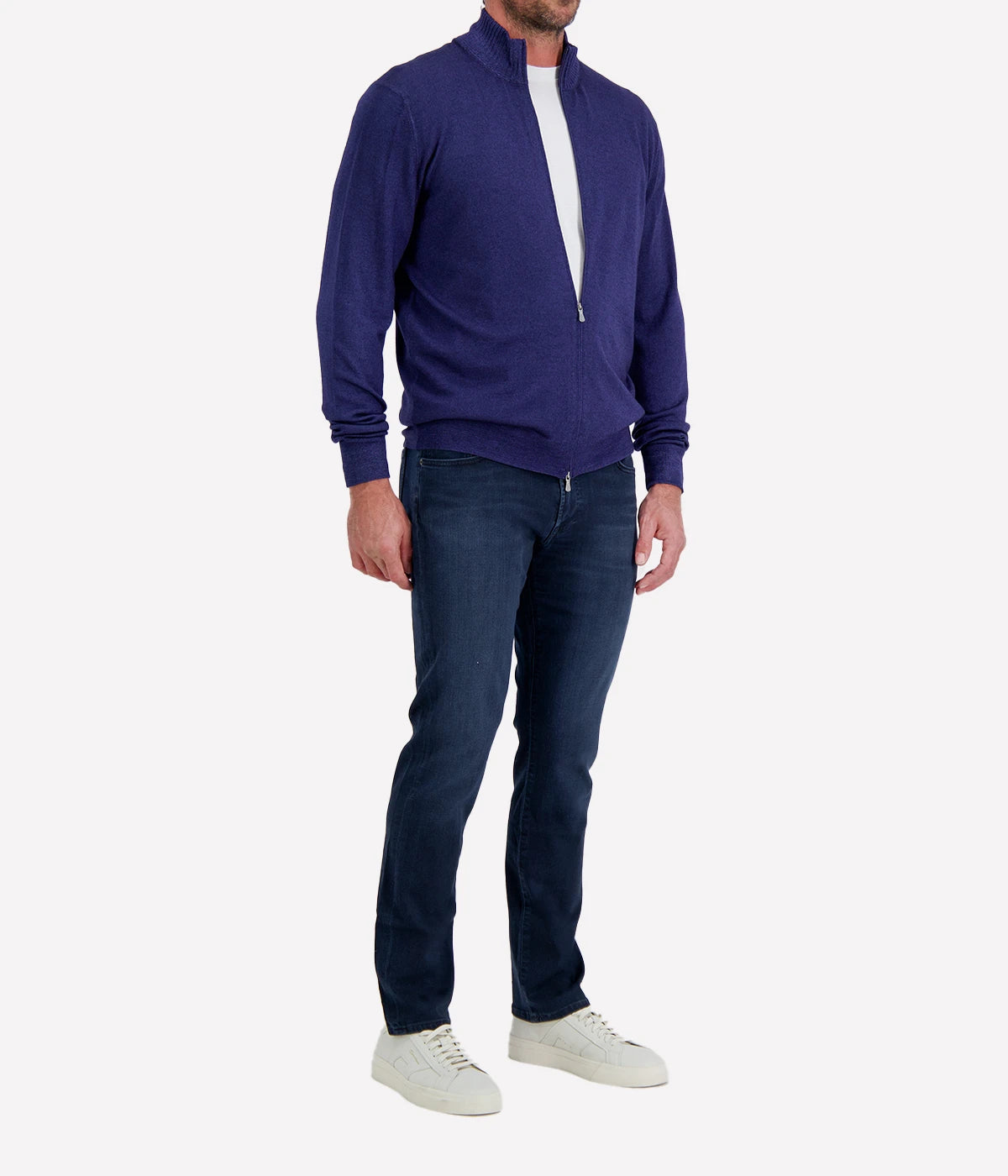 Gran Sasso Full Zip Jacket in Royal Blue – Angled View Full Zip Knit Jacket
