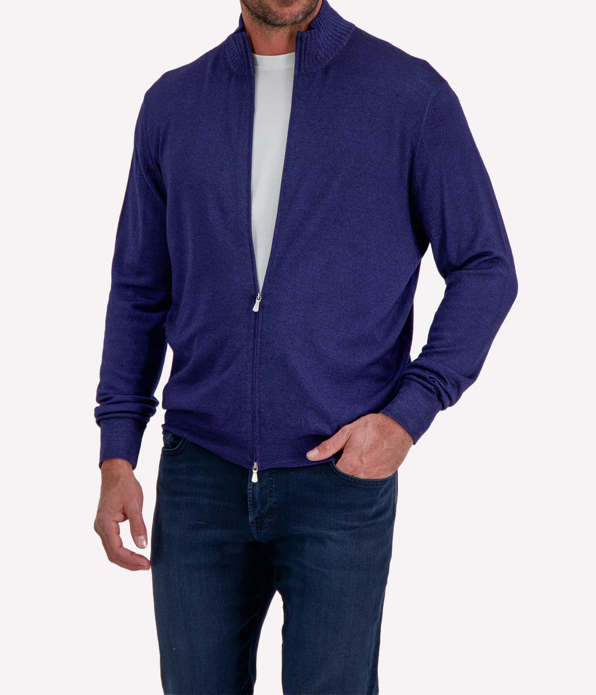 Gran Sasso Full Zip Jacket in Royal Blue – Front View Full Zip Knit Jacket