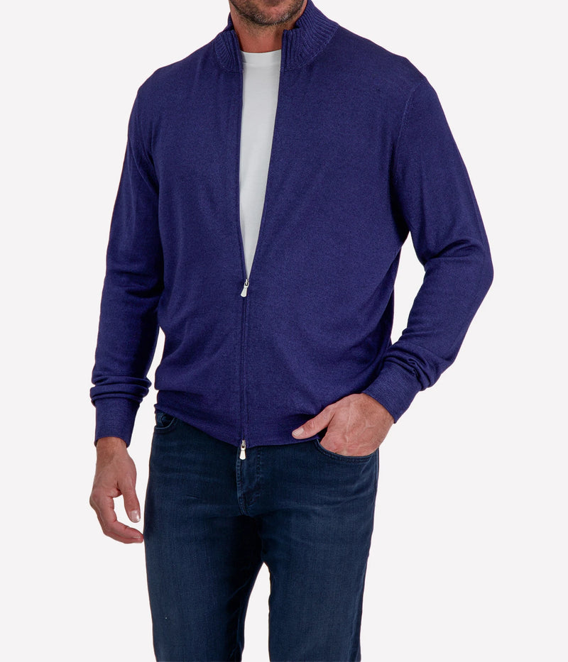 Gran Sasso Full Zip Jacket in Royal Blue – Front View Full Zip Knit Jacket