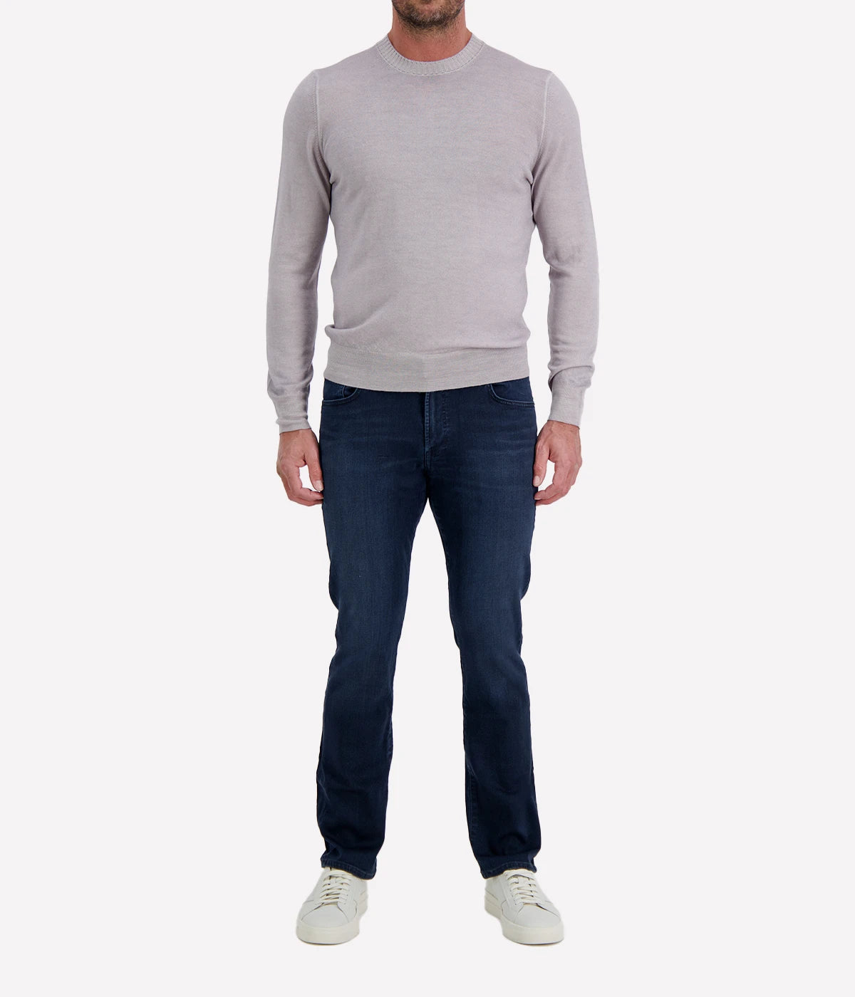 Gran Sasso Wool Crew Longsleeve in Steel – Front View Fine Wool Knit