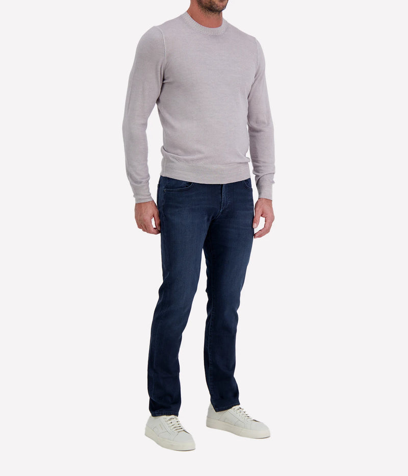 Gran Sasso Wool Crew Longsleeve in Steel – Angled View Fine Wool Knit