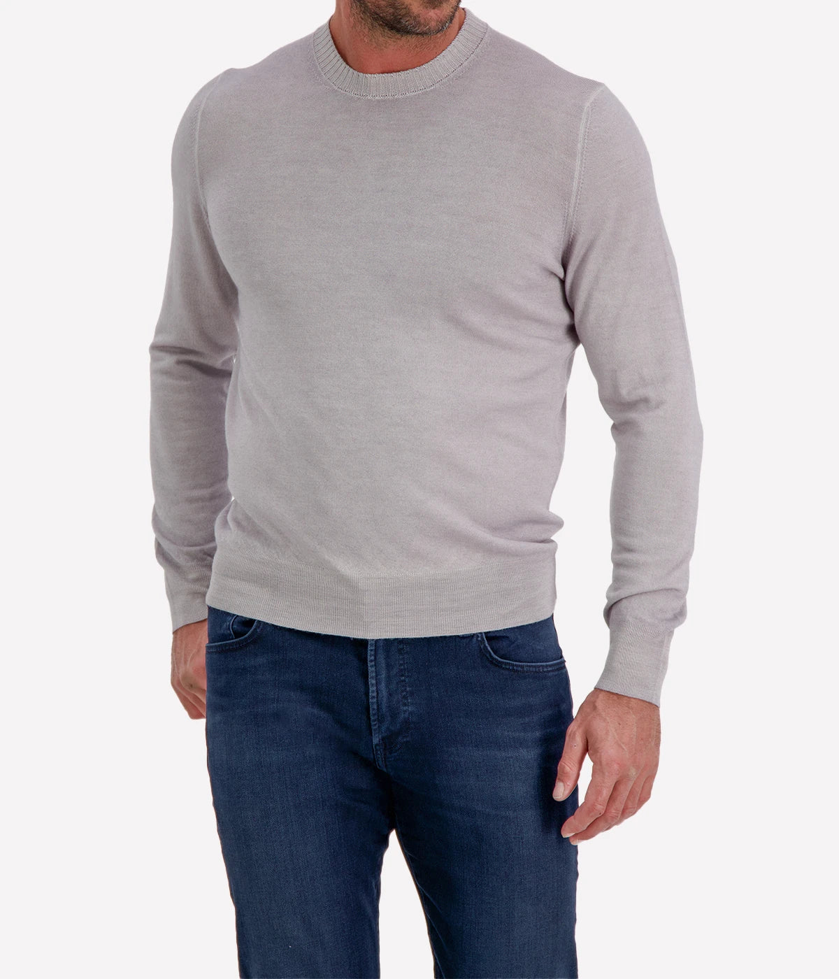 Gran Sasso Wool Crew Longsleeve in Steel – Close Up View Fine Wool Knit