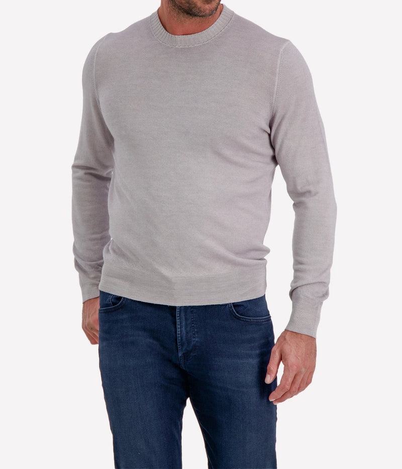 Gran Sasso Wool Crew Longsleeve in Steel – Close Up View Fine Wool Knit