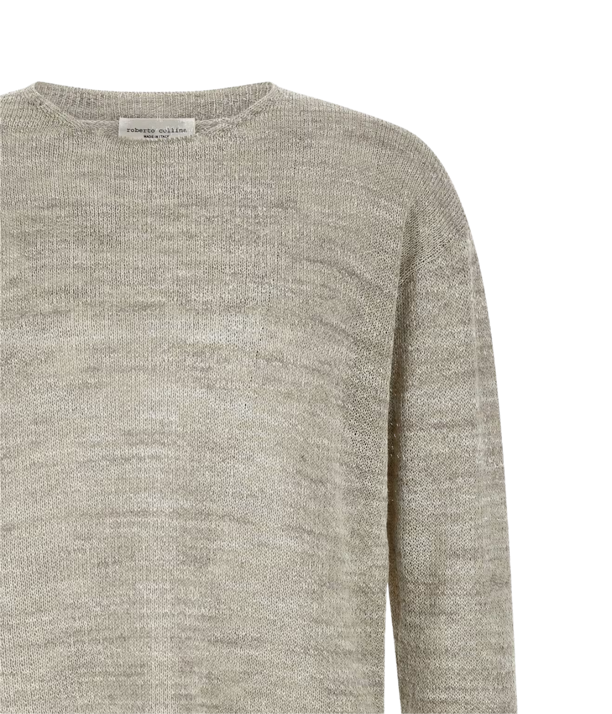 Roberto Collina LS Roundneck in Grigio - Neckline Closeup Shot