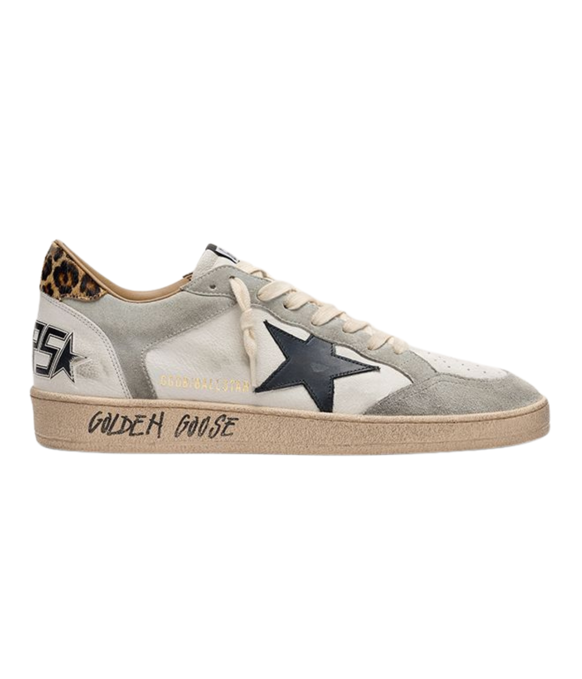 Golden Goose Ball Star Sneaker In White, Grey, Black & Leo - Side shot