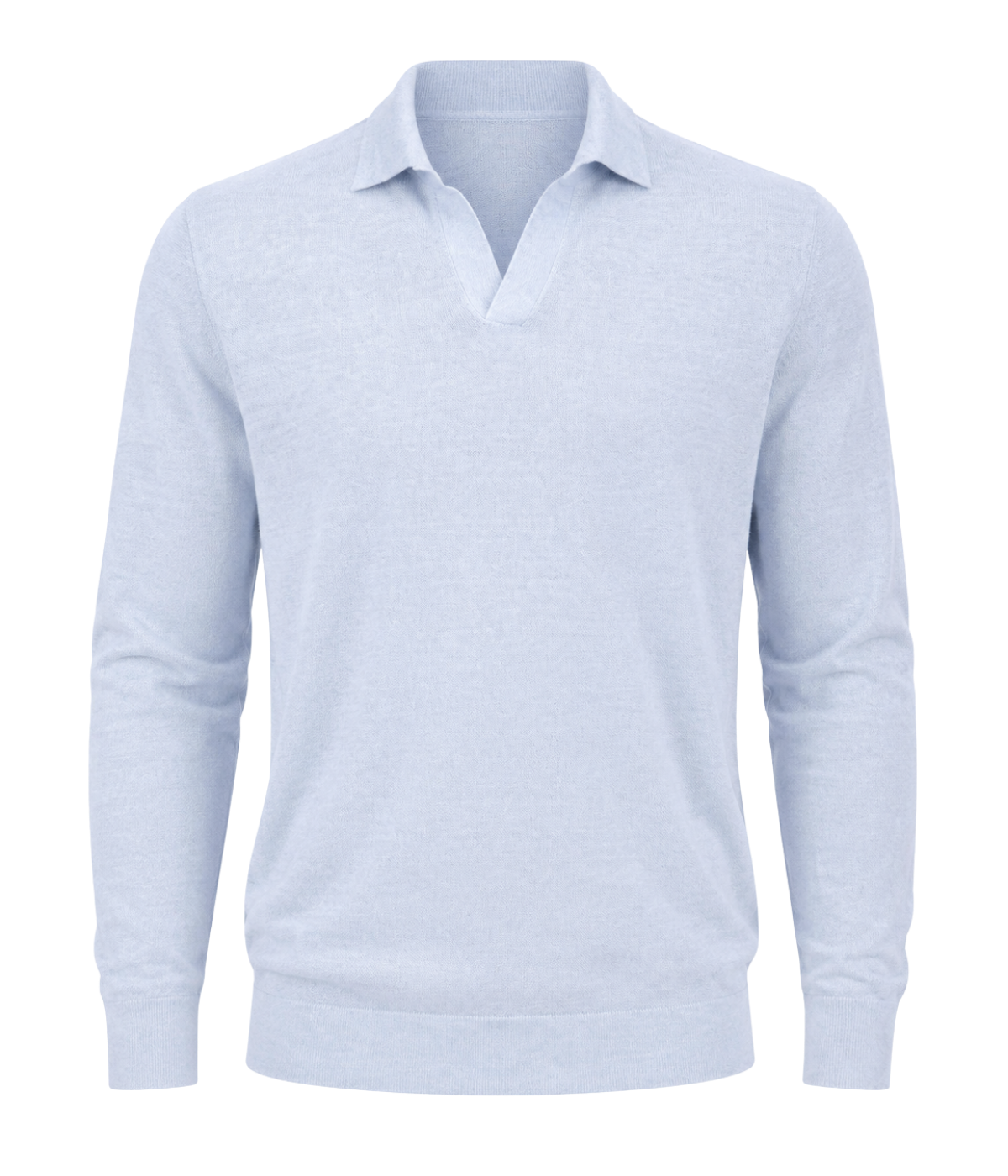 Gran Sasso Long Sleeve Polo in Sky Blue Speckle – Ghost Mannequin Front View Long Sleeve Polo
