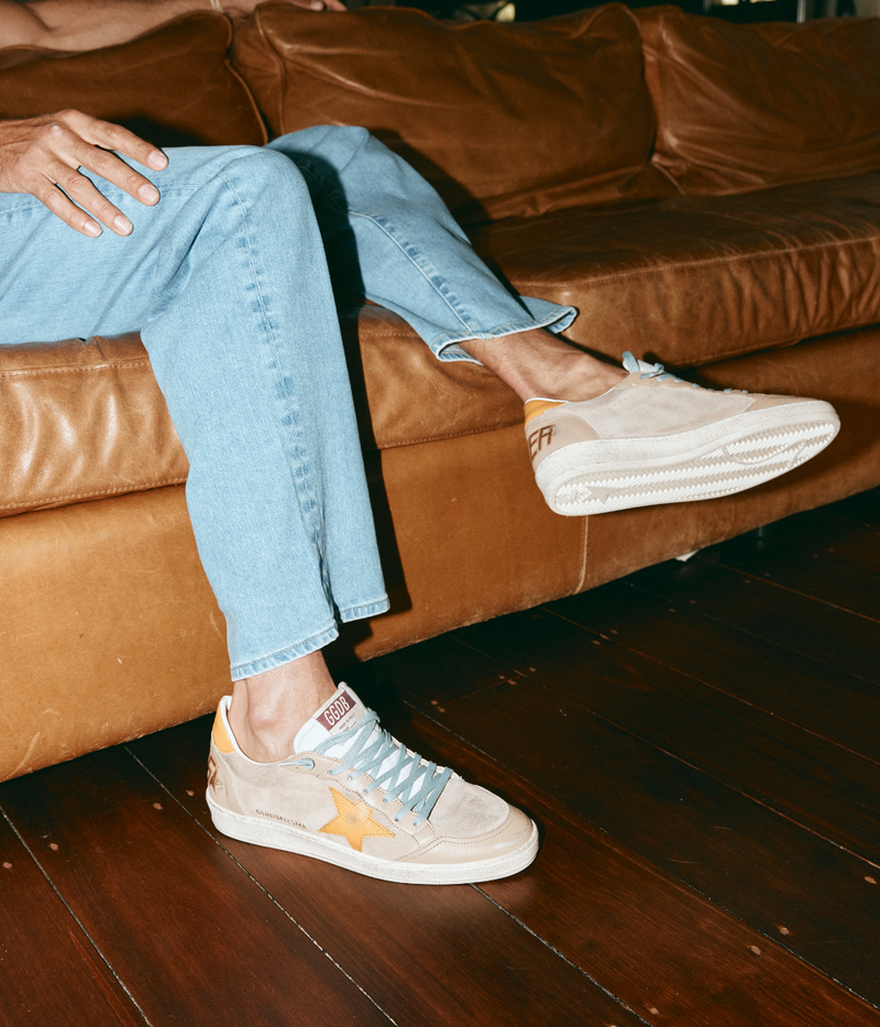 Ball Star Sneaker in Taupe, White & Yellow