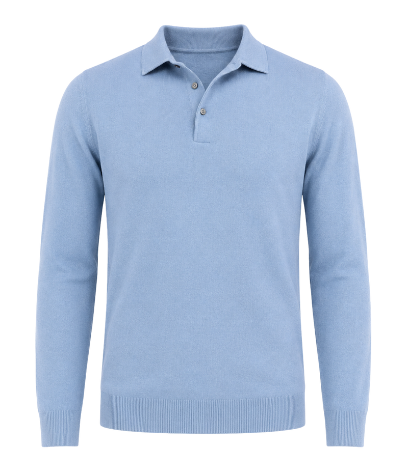 Long Sleeve Polo in Sky Blue