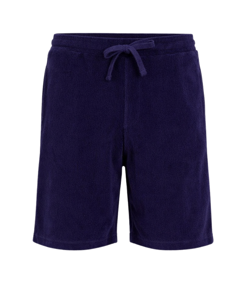 Men Knitted Bouclette Bermuda in Marine Blue