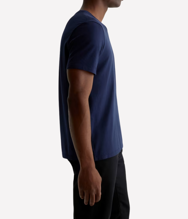AG Bryce Vee Deep Navy On Model Side View Cotton V-Neck T-Shirt