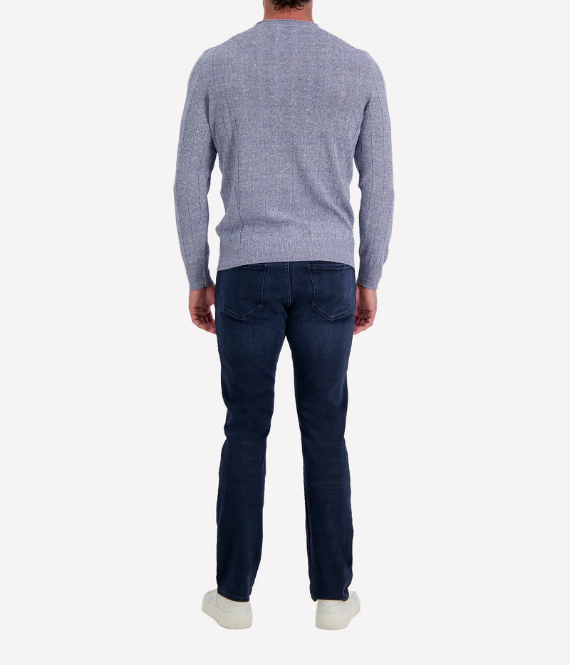 Gran Sasso Crew Long Sleeve in Denim Blue – Back View Textured Knit Crew Neck