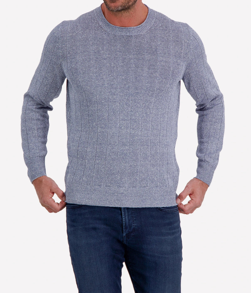 Gran Sasso Crew Long Sleeve in Denim Blue – Front View Textured Knit Crew Neck