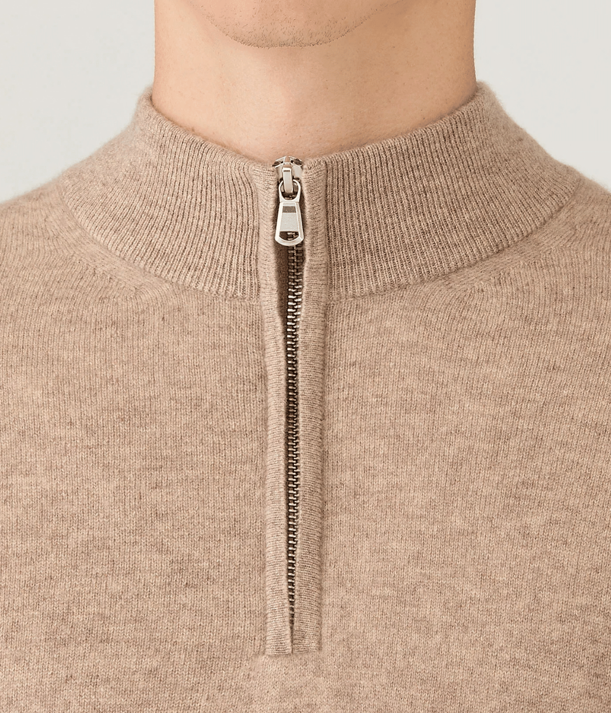 Cashmere Half Zip In Oatmeal Melange