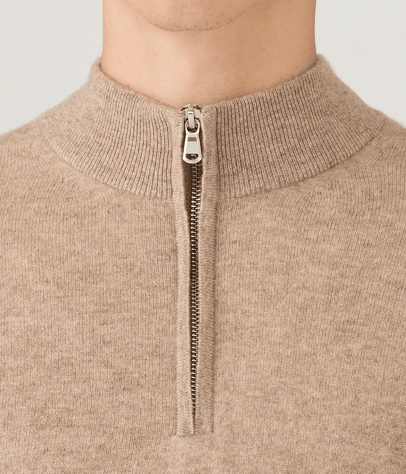 Cashmere Half Zip In Oatmeal Melange