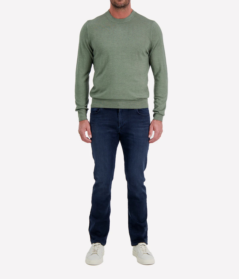 Gran Sasso Wool Crew Longsleeve in Forest – Front View Wool Knit